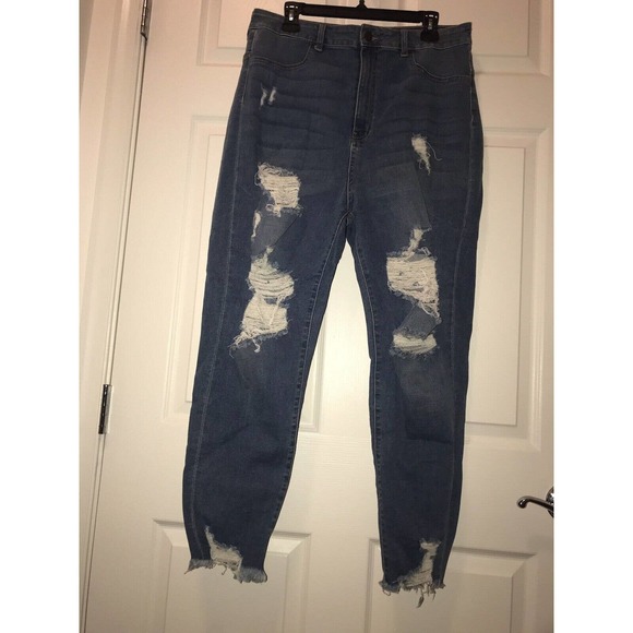 AP BLUE Jeans 2X, Stretch Distressed Medium Wash, Super High Rise - Picture 4 of 16